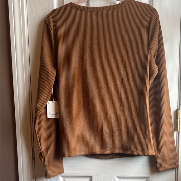 a.n.a Deep Brown Ribbed Wrap Blouse - Picture 5 of 8